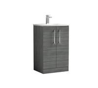 Nuie Arno Woodgrain 2 Door Vanity Unit and Curved Ceramic Basin | Anthracite | MFC | 500mm
