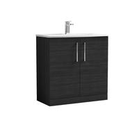 Nuie Arno 800mm Floor Standing 2 Door Vanity & Curved Basin Charcoal Black, Black