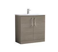Nuie Arno Woodgrain 2 Door Vanity Unit and Curved Ceramic Basin | Solace Oak | MDF | 800mm