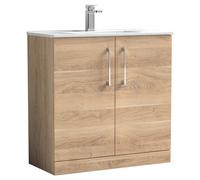 nuie Arno 800mm Floor Standing 2-Door Vanity & Basin 2 - Bleached Oak, Brown