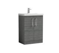 Nuie Arno 600mm Floor Standing 2 Door Vanity & Thin-Edge Basin Anthracite, Grey