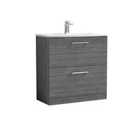 nuie ARN535G Arno Modern Bathroom Floor Standing 2 Drawer Vanity Unit with Curved Ceramic Basin, Anthracite