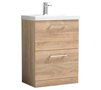nuie Arno 600mm Floor Standing 2-Drawer Vanity & Basin 1 - Bleached Oak, Brown