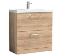 nuie Arno 800mm Floor Standing 2-Drawer Vanity & Basin 1 - Bleached Oak, Brown