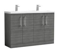 Nuie Arno Woodgrain 4 Door Vanity Unit with Double Ceramic Basins | Anthracite | MFC | 1200mm