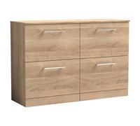 nuie Arno 1200mm Floor Standing 4-Drawer Vanity & Worktop - Bleached Oak, Brown