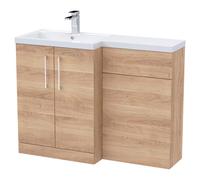 Nuie Arno Woodgrain Combination Vanity and Toilet Unit with Left Hand L Shaped Basin | Bleached Oak | MFC | 1100mm x 390mm