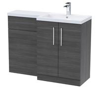 Nuie Arno Woodgrain Combination Vanity and Toilet Unit with Right Hand L Shaped Basin | Anthracite | MFC | 1100mm x 390mm