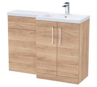 Nuie Arno Woodgrain Combination Vanity and Toilet Unit with Right Hand L Shaped Basin | Bleached Oak | MFC | 1100mm x 390mm