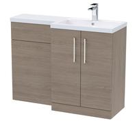 Nuie Arno Woodgrain Combination Vanity and Toilet Unit with Right Hand L Shaped Basin | Solace Oak | MDF | 1100mm x 390mm