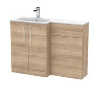 Nuie Arno Woodgrain Left Hand Toilet Suite and White Stone Basin | Bleached Oak | MFC | 1100mm