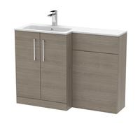 Nuie Arno Woodgrain Left Hand Toilet Suite and White Stone Basin | Solace Oak | MFC | 1100mm