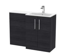 Nuie Arno Woodgrain Right Hand Toilet Suite and White Stone Basin | Charcoal Black | MFC | 1100mm