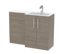 Nuie Arno Woodgrain Right Hand Toilet Suite and White Stone Basin | Solace Oak | MFC | 1100mm