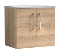 nuie Arno 600mm Wall Hung 2-Door Vanity & Laminate Worktop, Bleached Oak