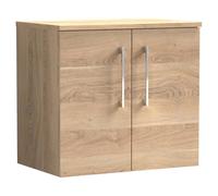 nuie Arno 600mm Wall Hung 2-Door Vanity & Worktop - Bleached Oak