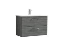 Nuie Arno Wall Hung 2 Drawer Vanity Unit with 30mm Curved Profile Basin | Anthracite | MDF | 800mm
