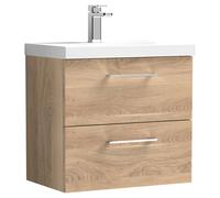 nuie Arno 600mm Wall Hung 2-Drawer Vanity & Basin 1 - Bleached Oak, Brown