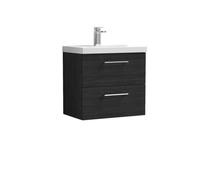 Nuie Arno 600mm Wall Hung 2 Drawer Vanity & Thin-Edge Basin Charcoal Black, Black