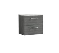 Nuie Arno Anthracite 600mm Wall Hung 2-Drawer Vanity Unit & Lamina