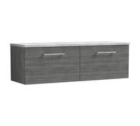 nuie Arno 1200mm Wall Hung 2-Drawer Vanity & Laminate Worktop, Anthracite Woodgrain, Grey