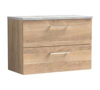 nuie Arno 800mm Wall Hung 2-Drawer Vanity & Laminate Worktop Bleached Oak, Brown