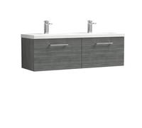 Nuie Arno 1200mm Wall Hung 2 Drawer Vanity & Double Ceramic Basin Anthracite, Grey
