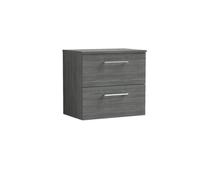 Nuie Arno Anthracite 600mm Wall Hung 2-Drawer Vanity Unit & Workto