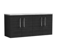 Nuie Arno Woodgrain Wall Hung 4 Door Vanity Unit with Bellato Grey Worktop | Charcoal Black | MFC | 1200mm