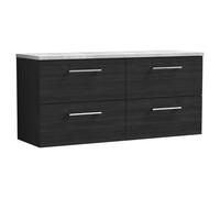 Nuie Arno Wall Hung 4 Drawer Vanity Unit with Bellato Grey Laminate Worktop | Charcoal Black | MFC | 1200mm
