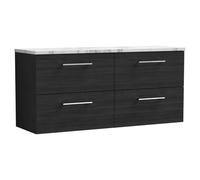Nuie Arno Wall Hung 4 Drawer Vanity Unit with Matt Carrera Marble Laminate Worktop | Charcoal Black | MFC | 1200mm
