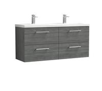 Nuie Arno 1200mm Wall Hung 4 Drawer Vanity & Double Ceramic Basin Anthracite, Grey
