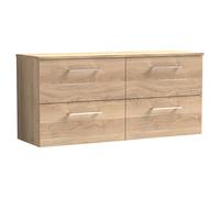 Nuie Arno Woodgrain Wall Hung 4 Drawer Vanity Unit with Worktop | Bleached Oak | MFC | 1200mm
