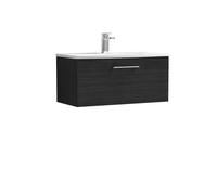 Nuie Arno 800mm Wall Hung 1 Drawer Vanity & Curved Basin Charcoal Black, Black