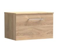 nuie ARN3022W Arno Modern Bathroom Wall Hung 1 Soft Close Drawer Vanity Unit and Colour Coordinating Worktop, 600mm, Bleached Oak Woodgrain