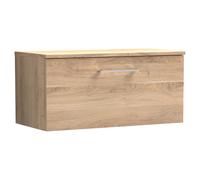 Nuie Arno Woodgrain Wall Hung Single Drawer Vanity Unit with Worktop | Bleached Oak | MFC | 800mm