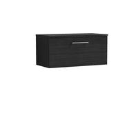 Nuie Arno Woodgrain Wall Hung Single Drawer Vanity Unit with Worktop | Charcoal Black | MDF | 800mm