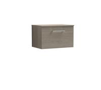 Nuie Arno Woodgrain Wall Hung Single Drawer Vanity Unit with Worktop | Solace Oak | MDF | 600mm