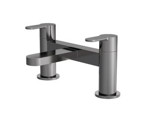 nuie ARV703 Arvan Modern Bathroom Round Deck Mounted Bath Filler Tap with Lever Handles, 230mm, Brushed Pewter