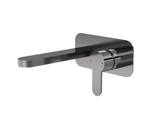 nuie ARV728 Arvan Modern Bathroom Round Wall Mount 2 Tap Hole Basin Mixer Tap with Lever Handle and Back Plate, 199mm, Brushed Pewter