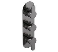 nuie ARV7TR02 Arvan Modern Bathroom Round Concealed Triple Thermostatic Shower Valve - Two Outlets, 215mm, Brushed Pewter