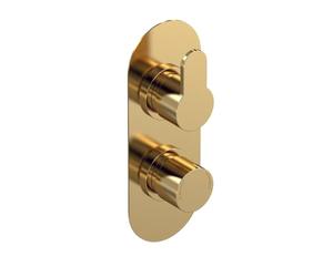 nuie ARV8TW02 Arvan | Modern Bathroom Concealed Round Twin Thermostatic Shower Valve with Diverter, 215mm, Brushed Brass