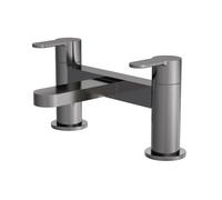nuie ARV703 Arvan Modern Bathroom Round Deck Mounted Bath Filler Tap with Lever Handles, 230mm, Brushed Pewter