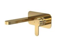 Nuie Arvan Wall Mounted 2 Tap Hole Basin Mixer with Plate | Brushed Brass | Metal | 180mm x 108mm x 193mm