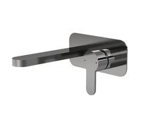 Nuie Arvan Wall Mounted 2 Tap Hole Basin Mixer with Plate | Brushed Pewter | Metal | 180mm x 108mm x 193mm