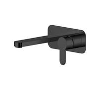Nuie Arvan Wall Mounted 2 Tap Hole Basin Mixer with Plate | Matt Black | Brass | 180mm x 108mm x 193mm