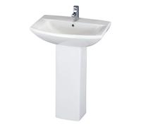 Nuie Asselby Basin and Full Pedestal | White | Ceramic | 600mm