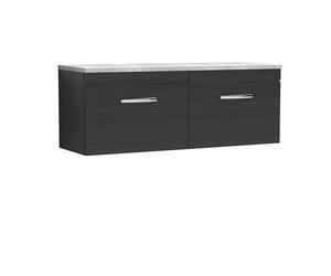 nuie ATH040LBG2 Athena Modern Bathroom Wall Hung 2 Soft Close Drawer Vanity Unit and Bellato Grey Laminate Worktop, 1200mm, Charcoal Black Woodgrain