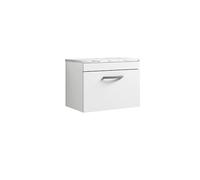 nuie ATH041LCM Athena Modern Bathroom Wall Hung Single Soft Close Drawer Vanity Unit and Carrera Marble Laminate Worktop, 600mm, Gloss White