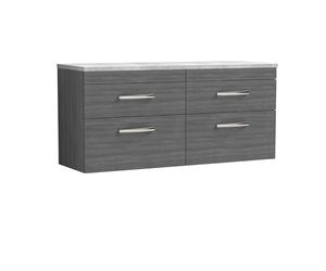 nuie ATH046LBG2 Athena Modern Bathroom Wall Hung 4 Soft Close Drawer Vanity Unit and Bellato Grey Laminate Worktop, 1200mm, Anthracite Woodgrain